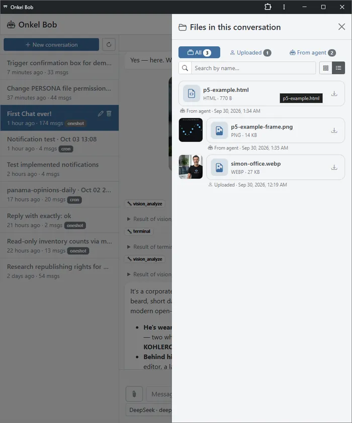Files view with uploaded documents and images in a light theme.