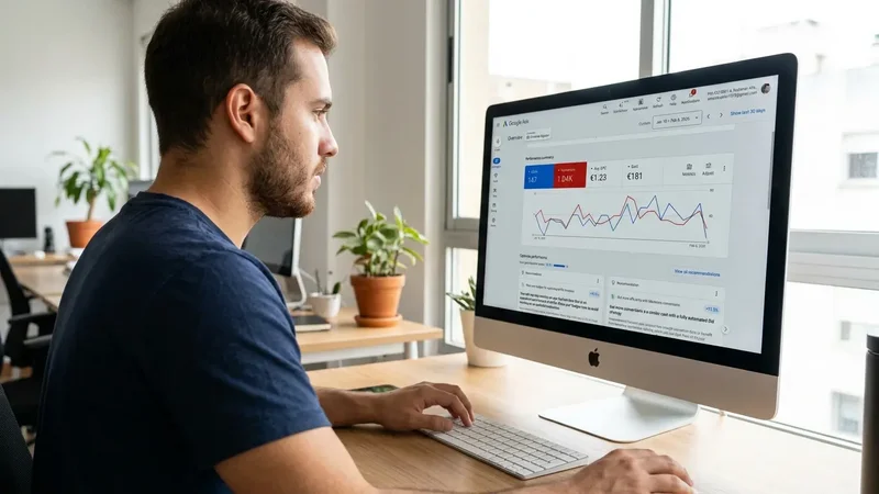 Young Google Ads Manager working on a desk