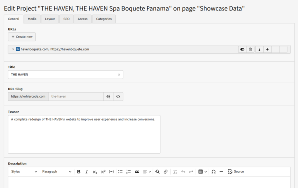 Showcase Record Configuration